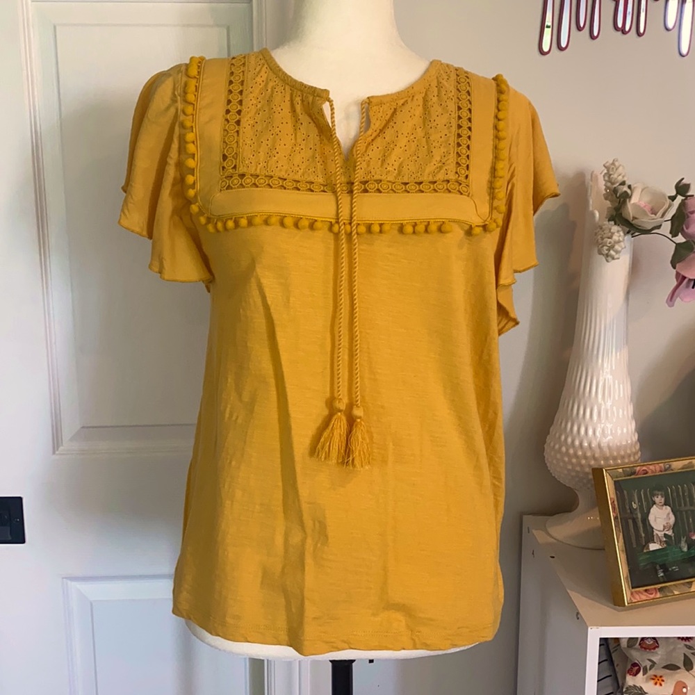 Ruffle sleeve boho gold shirt